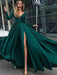 A-Line/Princess V-Neck Long Sleeves Floor-Length Ruffles Satin Chiffon Dresses - Prom Dresses