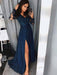 A-Line/Princess V-neck Long Sleeves Sweep/Brush Train Applique Ruched Satin Chiffon Dresses - Prom Dresses