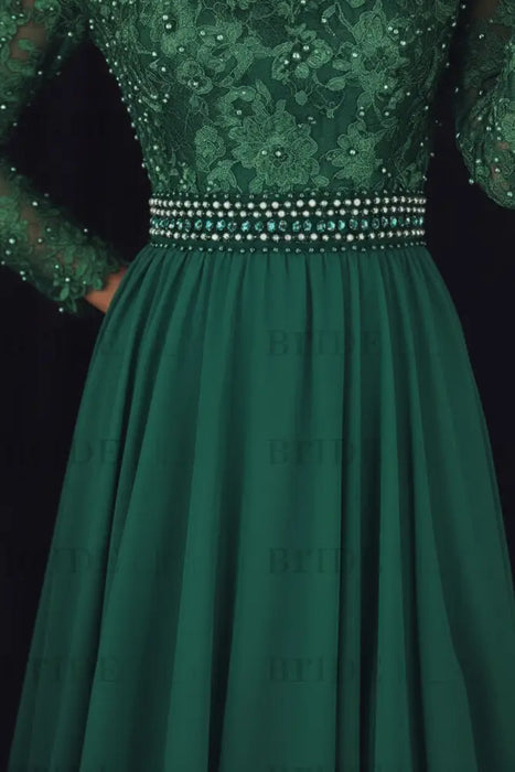 A-Line/Princess V-Neck Long Sleeves Sweep/Brush Train Lace Chiffon Dresses - Prom Dresses