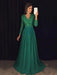 A-Line/Princess V-Neck Long Sleeves Sweep/Brush Train Lace Chiffon Dresses - Prom Dresses