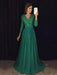 A-Line/Princess V-Neck Long Sleeves Sweep/Brush Train Lace Chiffon Dresses - Prom Dresses
