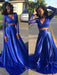 A-Line/Princess V-neck Long Sleeves Sweep/Brush Train Lace Satin Two Piece Dresses - Prom Dresses