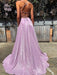 A-Line/Princess V-neck Ruffles Sleeveless Sweep/Brush Train Dresses - Prom Dresses
