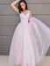 A-Line/Princess V-neck Sleeveless Applique Tulle Floor-Length Dresses - Prom Dresses