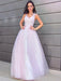 A-Line/Princess V-neck Sleeveless Applique Tulle Floor-Length Dresses - Prom Dresses