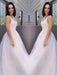 A-Line/Princess V-neck Sleeveless Applique Tulle Floor-Length Dresses - Prom Dresses