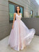 A-Line/Princess V-neck Sleeveless Applique Tulle Floor-Length Dresses - Prom Dresses