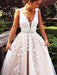 A-Line/Princess V-Neck Sleeveless Applique Tulle Sweep/Brush Train Dresses - Prom Dresses