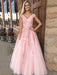 A-Line/Princess V-Neck Sleeveless Floor-Length Applique Tulle Dresses - Prom Dresses