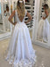 A-Line/Princess V-Neck Sleeveless Floor-Length Lace Tulle Dresses - Prom Dresses