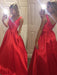 A-Line/Princess V-Neck Sleeveless Satin Sweep/Brush Train Dresses - Prom Dresses
