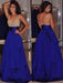 A-Line/Princess V-neck Sleeveless Sweep/Brush Train Beading Satin Dresses - Prom Dresses