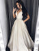 A-Line/Princess V-neck Sleeveless Sweep/Brush Train Beading Satin Dresses - Prom Dresses