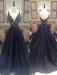 A-Line/Princess V-neck Sleeveless Sweep/Brush Train Taffeta Dresses - Prom Dresses