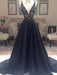 A-Line/Princess V-neck Sleeveless Sweep/Brush Train Taffeta Dresses - Prom Dresses