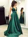 A-Line/Princess V-neck Sweep/Brush Train Ruffles Satin Dresses - Prom Dresses