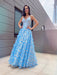 A-Line/Princess V-neck Tulle Applique Floor-Length Sleeveless Dresses - Prom Dresses