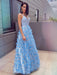 A-Line/Princess V-neck Tulle Applique Floor-Length Sleeveless Dresses - Prom Dresses