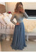 Dusty Blue A-Line Prom Dresses Floor Length Long Sleeves Evening Dress - Prom Dresses