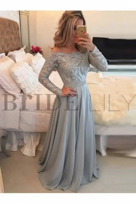A-Line Prom Dresses Floor Length Long Sleeves Evening Dress - Prom Dresses