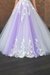 A-Line Purple Tulle V-neck Floor Length Prom Dress with White Appliques - Prom Dresses