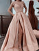 A-Line/Princess Satin Beading Scoop Short Sleeves Sweep/Brush Train Dresses - Prom Dresses