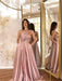 A-Line/Princess Satin Sleeveless Ruched One-Shoulder Sweep/Brush Train Dresses - Prom Dresses