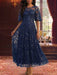 A-Line Sequins Ankle-Length Mother of the Bride Dresses Floral Lace with Short Sleeves