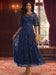 A-Line Sequins Ankle-Length Mother of the Bride Dresses Floral Lace with Short Sleeves
