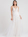 White Wedding Dress Chapel Train A-Line Sleeveless Matte Satin V-Neck Lace Tulle Bridal Dresses