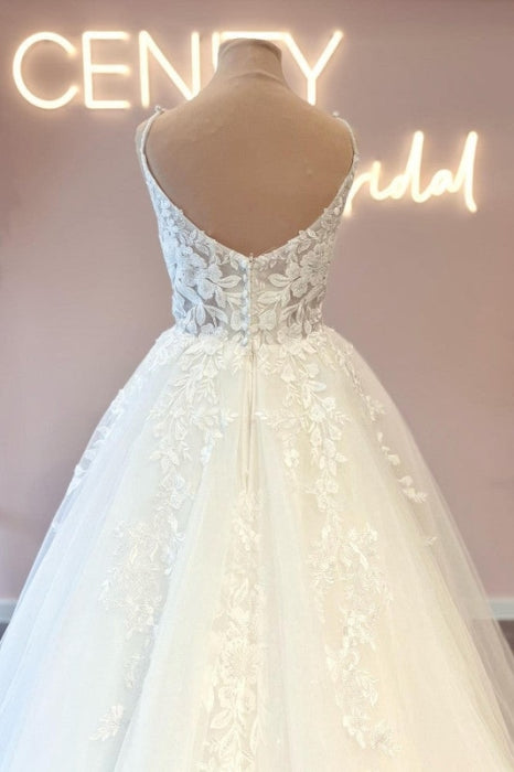 A-Line Spaghetti Straps Sweetheart Tulle Wedding Dress - wedding dress
