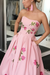 A Line Strapless Floor Length Printed Prom Dress Long Floral Evening Dresses - Prom Dresses