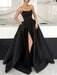 A Line Strapless High Slit Burgundy/Pink/Black Prom Dresses, High Slit Formal Dresses, Graduation Dresses