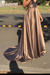 Spaghetti Straps Deep V Neck Sleeveless A Line Prom Dress Satin with Ruffles