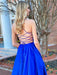 A Line V Neck Backless Royal Blue Satin Long Prom Dresses, V Neck Backless Royal Blue Formal Dresses, Backless Royal Blue Evening Dresses