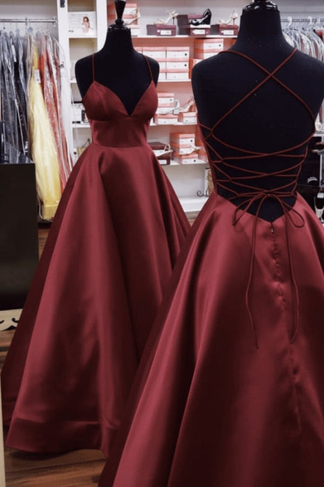 A Line V Neck Yellow Satin Prom Dress with Cross Back Backless Evening Dress - Dress