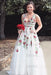 A Line V Neck Ivory Lace Prom Flowers Long Evening Dresses with Appliques - Prom Dresses