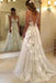 A Line V Neck Lace Appliques White Long Prom Dresses Wedding Dresses, V Neck White Lace Formal Dresses, White Lace Evening Dresses