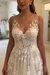 A Line V Neck Lace Appliques White Long Wedding Dresses Sleeveless