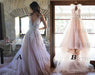 A-line V-neck Lilac Appliques Sleeveless Tulle Long Wedding Open Back Prom Dress - Prom Dresses