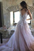 A-line V-neck Lilac Appliques Sleeveless Tulle Long Wedding Open Back Prom Dress - Prom Dresses
