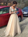 A-Line/Princess V-Neck Long Sleeves Beading Floor-Length Tulle Dresses - Prom Dresses
