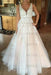 A-line V Neck Sexy Lace Appliques Long Wedding Dress - Wedding Dresses