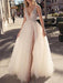Bridal Dress 2021 A Line V Neck Sleeveless Beaded Court Train Front Split Tulle Bridal Gowns