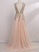 A-Line/Princess V-Neck Sleeveless Sweep/Brush Train Beading Tulle Dresses - Prom Dresses