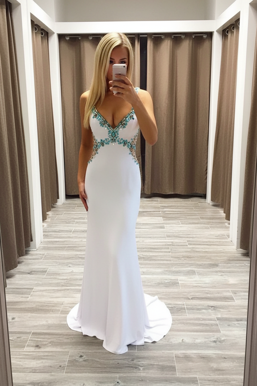 V-Neck Sleeveless Sweep/Brush Train With Beading Spandex Dresses - Prom Dresses