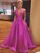 A-Line V-neck Sleeveless Sweep/Brush Train With Ruffles Satin Dresses - Prom Dresses