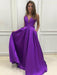 A-Line V-neck Sleeveless Sweep/Brush Train With Ruffles Satin Dresses - Prom Dresses