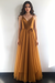 A Line V Neck Spaghetti Straps Tulle Prom Dresses