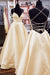 A Line V Neck Yellow Satin Prom Dress with Cross Back Backless Evening Dress - Dress